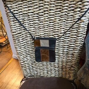 Patchwork Leather Crossbody Pouch in Brown and Black